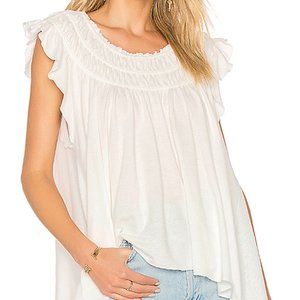 Free People "Coconut" Ivory Ruffled Tee - NWT
